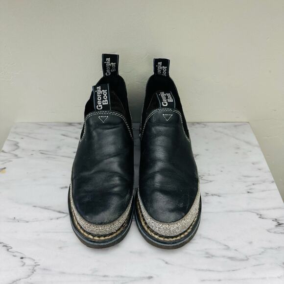 Georgia Boot Romeo Black Blue Leather Slip On Bootie Womens Size 7 - Picture 3 of 10